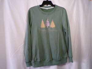 Holiday Time Plus Women's Green Merry Christmas Sweatshirt S Sequin Trees